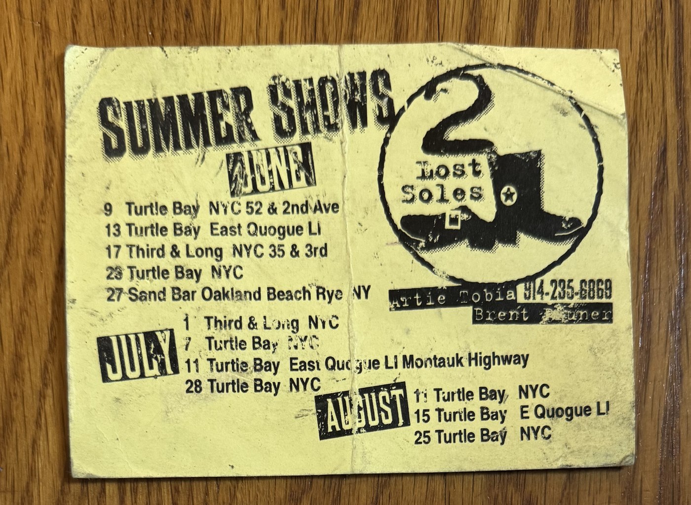 2 Lost Soles summer shows postcard flyer for Artie Tobia and Brent Pruner